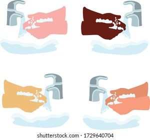 Coronavirus pandemic prevention, wash hands with soap warm water and rubbing nails and fingers washing frequently or using hand sanitizer gel  vector illustration