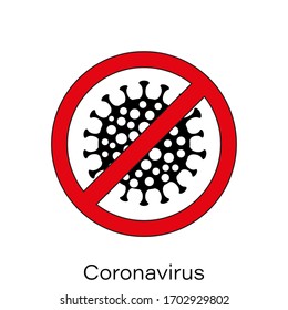 Coronavirus pandemic SARS-Cov-2 ban simple icon. Forbiddance Coronavirus disease 2019 (COVID-19) sign. Vector illustration