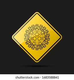 Coronavirus pandemic SARS-Cov-2 icon on road sign. Image Coronavirus disease 2019 (COVID-19) warning sign. Vector illustration