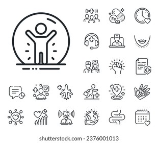 Coronavirus pandemic sign. Online doctor, patient and medicine outline icons. Recovered person line icon. Covid-19 quarantine symbol. Recovered person line sign. Vector
