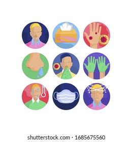Coronavirus pandemic vector illustrations icon set. Flat icons for your medical project. 