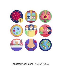 Coronavirus pandemic vector illustrations icon set. Flat icons for your medical project. 