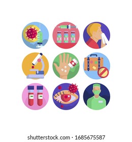 Conjunto de iconos de ilustraciones vectoriales de la pandemia de coronavirus. Iconos planos para su proyecto médico. 