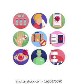 Conjunto de iconos de ilustraciones vectoriales de la pandemia de coronavirus. Iconos planos para su proyecto médico. 
