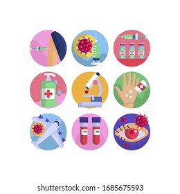 Coronavirus pandemic vector illustrations icon set. Flat icons for your medical project. 