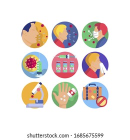 Coronavirus pandemic vector illustrations icon set. Flat icons for your medical project. 