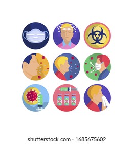 Coronavirus pandemic vector illustrations icon set. Flat icons for your medical project. 