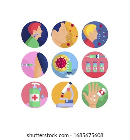 Coronavirus pandemic vector illustrations icon set. Flat icons for your medical project. 