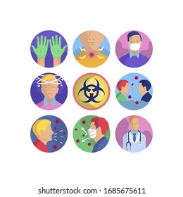 Coronavirus pandemic vector illustrations icon set. Flat icons for your medical project. 