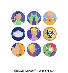 Coronavirus Pandemic Vector Illustrations Icon Set. Flat Icons For Your Medical Project. 