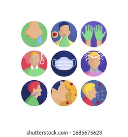 Conjunto de iconos de ilustraciones vectoriales de la pandemia de coronavirus. Iconos planos para su proyecto médico. 