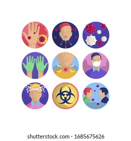 Coronavirus pandemic vector illustrations icon set. Flat icons for your medical project. 