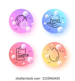 Coronavirus pandemic, Vitamin e and Skin care minimal line icons. 3d spheres or balls buttons. Checklist icons. For web, application, printing. Covid infection, Oil drop, Hand cream. Vector