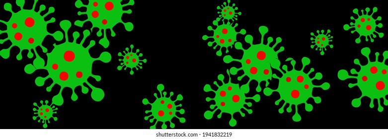 Coronavirus Pandemic Vivid Medicine Danger Sign Background. Sick Vibrant Epidemic Black Science Test Creepy Covid-19 Vector. Horizontal Green Healthcare Red Quarantine Bright Virus Illustration.