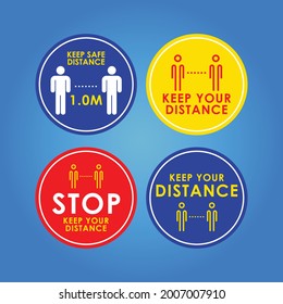 Coronavirus pandemic warning instructions and safety precautions. İnformative socia distancing  Vector illustration. Stop Covid-19 signage icon. Stand 1.0 meter apart. 