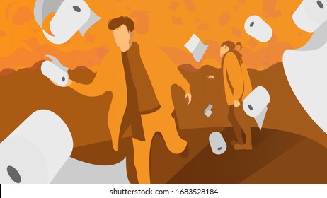 Coronavirus Panic Buying. People rush to stores in panic to buy toilet paper during national quarantine as the coronavirus spreads around the world. Covid-19, Vector Illustration