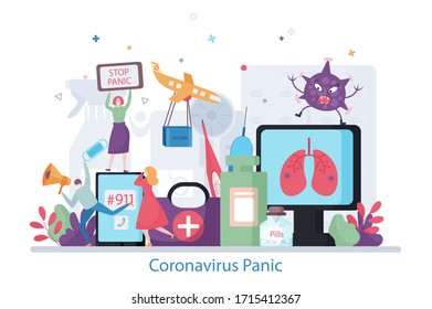 Coronavirus Panic concept, modern flat design vector illustration