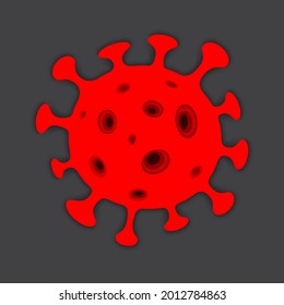 Coronavirus Papier schneiden Stil Vektorgrafik. Stoppen Sie die rote Covid-19-Molekül-Zelle auf schwarzem Hintergrund.