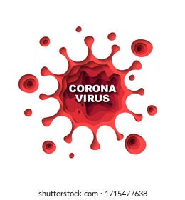Coronavirus paper cut. Viral cell isolated on a white background. Vector eps10