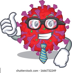 Coronavirus particle Businessman cartoon character with glasses and tie