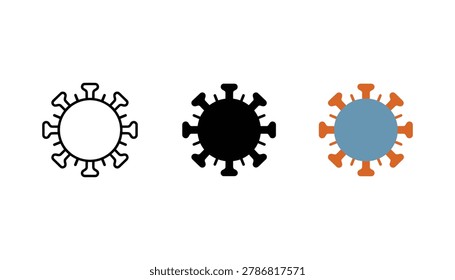 Coronavirus particle icon set outline solid and color variations for virus