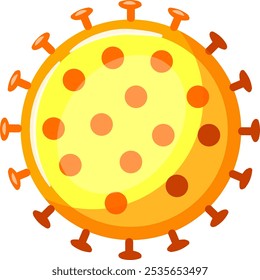 Ilustración de partícula de coronavirus que muestra picos naranjas y núcleo amarillo que representan el virus responsable de la pandemia de COVID-19