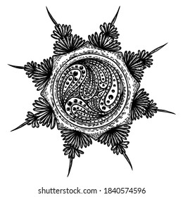 Coronavirus pathogen organism cell and infectious agent or contagious germ bacteria. 2019-nCoV, Covid-2019, Covid-19 Viral Novel Corona virus with DNA or RNA, artist interpretation drawing. Vector.