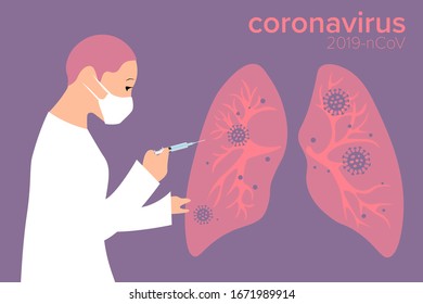Coronavirus patient treatment and vaccine development concept vector illustration. EPS 10.