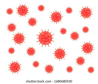 Coronavirus pattern icon. Red corona virus disease symbol. Influenza epidemic wallpaper background texture logo. Sars covid-19 sign. Isolated on white background. Vector illustration image.