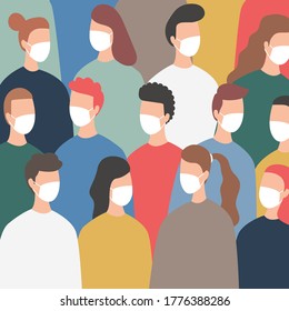 Coronavirus, people wear white medical face masks. The concept of coronavirus quarantine vector illustration. Seamless pattern.