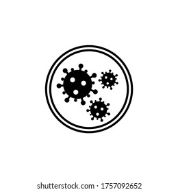 Coronavirus in Petrischale, Vektorsymbol, schwarze Silhouette. Flaches Design einzeln auf weißem Hintergrund, EPS10.