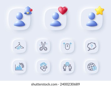 Coronavirus pills, Question mark and Slow fashion line icons. Placeholder with 3d bell, star, heart. Pack of Coronavirus statistics, Employees teamwork, World medicine icon. Vector