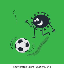 Coronavirus playing football funny cartoon stock illustration