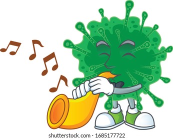 Coronavirus pneumonia cartoon character playing music with a trumpet