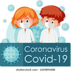 Coronavirus poster design with children wearing mask illustration