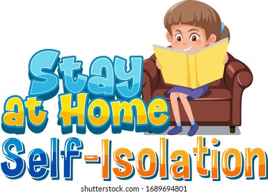 Coronavirus poster design with girl stay at home reading book illustration