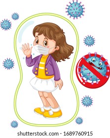 Coronavirus poster design with girl wearing mask illustration