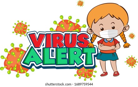 Diseño de póster de Coronavirus para la alerta de virus con ilustración de chica con máscara
