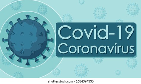 Diseño de afiche Coronavirus con célula de virus en la ilustración de fondo azul