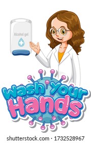 Coronavirus poster design for wash your hands with happy doctor illustration