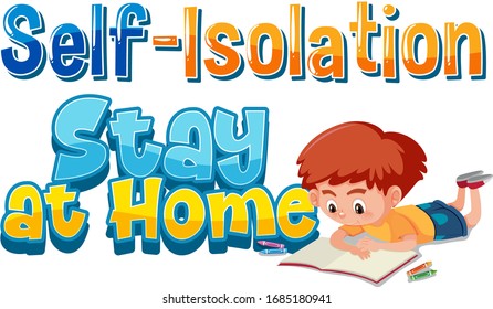 Coronavirus poster design with word self isolation and boy at home illustration