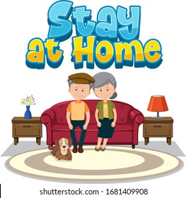 Coronavirus poster design with word stay at home illustration