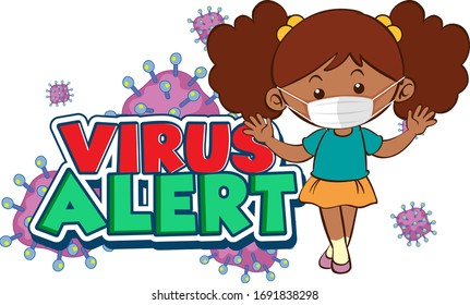 Design de cartaz de coronavírus com alerta de vírus de palavra e menina usando a ilustração máscara