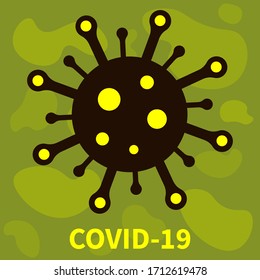 Coronavirus poster. Green background with molecules of Covid-19. Bright contrasting backdrop. 
Veсtor illustration