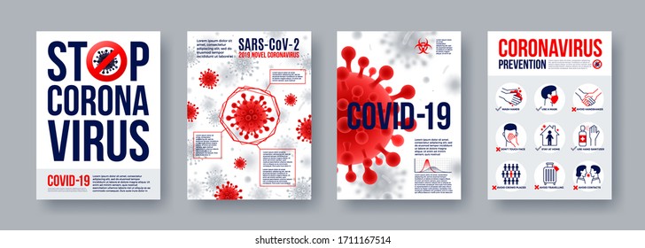 Coronavirus poster set with infographics elements. Novel coronavirus 2019-nCoV banners.  Vector illustration.