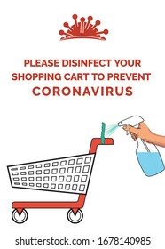 Coronavirus poster with the text: Please disinfect your shopping cart to prevent Coronavirus