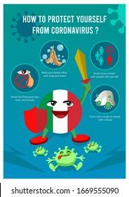 Coronavirus Precaution Tips _Italy stop Corona virus Precaution Tips .Coronavirus 2019-nCoV infographic.Wuhan coronavirus 2019-nCoV concept Vector illustration