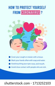 
coronavirus Precaution Tips with earth and hearts