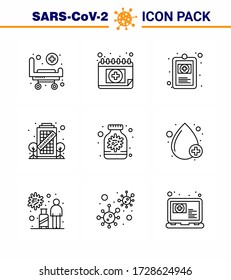 Coronavirus Precaution Tips Icon For Healthcare Guidelines Presentation 9 Line Icon Pack Such As  Capsule; Staying; Clinical Record; Quarantine; Building Viral Coronavirus 2019-nov Disease Vector