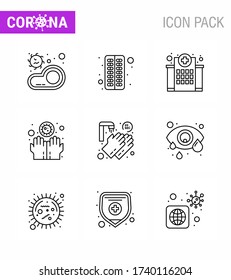 Coronavirus Precaution Tips Icon For Healthcare Guidelines Presentation 9 Line Icon Pack Such As  Infect; Disease; Pill; Dirty; Medical Viral Coronavirus 2019-nov Disease Vector Design Elements